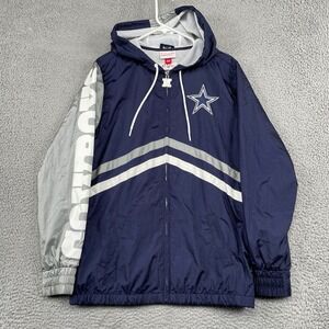 Dallas Cowboys Windbreaker Hooded Full Zip Mitchell & Ness Jacket Mens S Blue